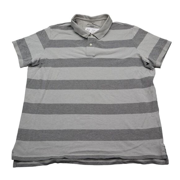 Eddie Bauer Shirt Mens 2XL Gray Short Sleeve Chest Button Collared Striped Polo - Picture 1 of 15